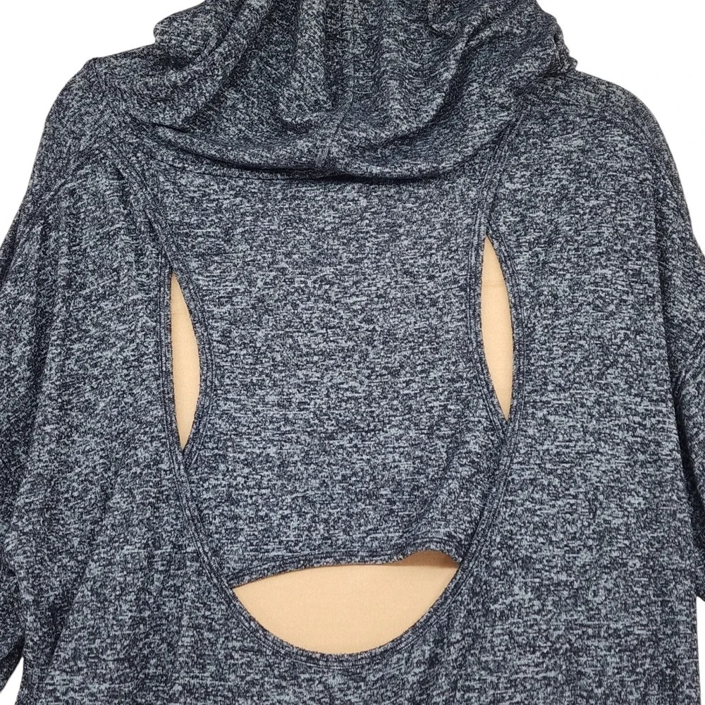 Athleta Lombard Hoodie L Women Gray‎ Heathered Open Back High Low Activewear